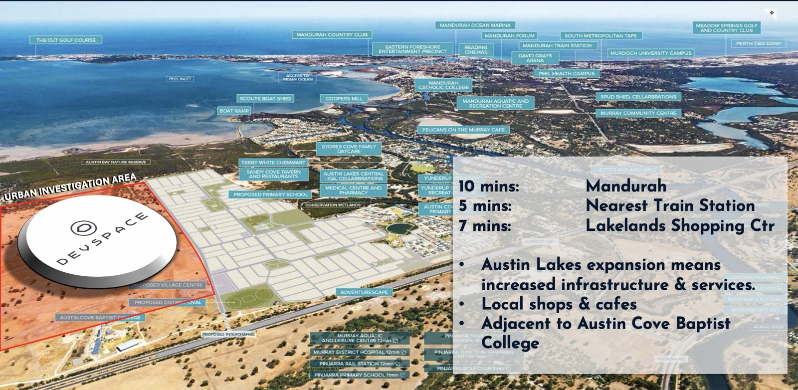 Aerial location map of the Beacham Waters site south of Perth